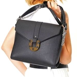 ZARA, New, Black Vegan Leather Tortoise Silver Chain Crossbody Handbag Purse